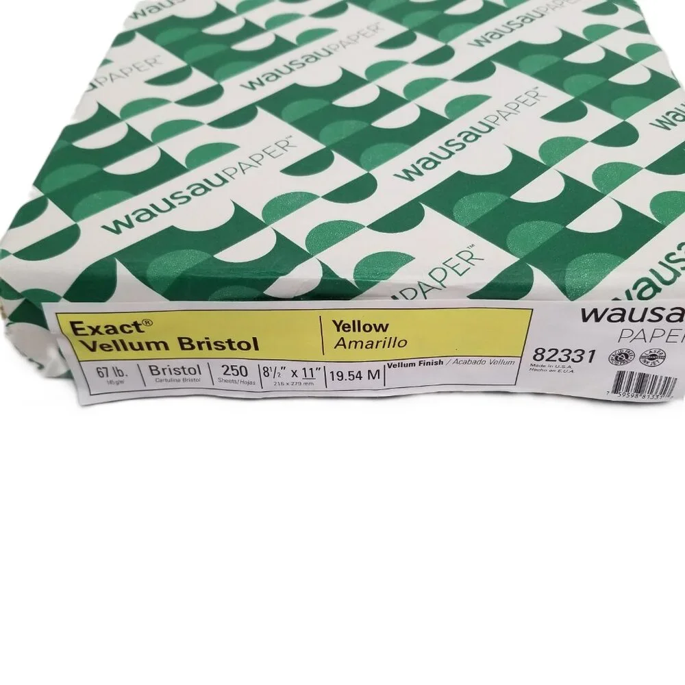 Wausau Exact Vellum Bristol Yellow Cardstock 67 lb 250 Sheets 8.5 x 11 Crafts